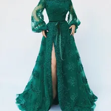 Новое зеленое вечернее платье, Прозрачное платье трапециевидной формы с открытыми плечами, с рукавами, с бисером, кружевное длинное вечернее платье De Soiree