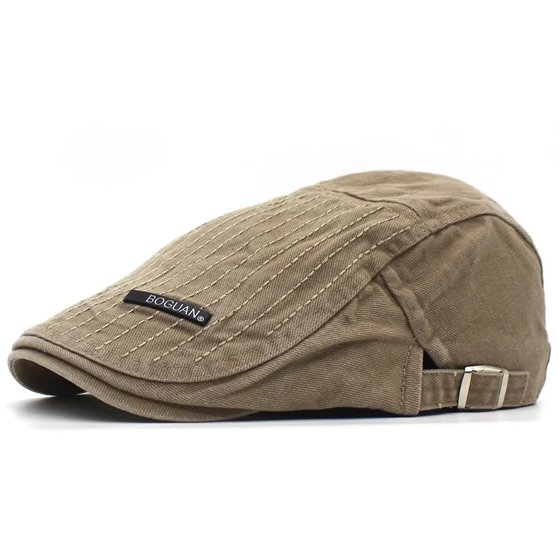 Ditpossible new embroidery striped beret men flat caps adjustable berets casquette hats for men - Цвет: khaki