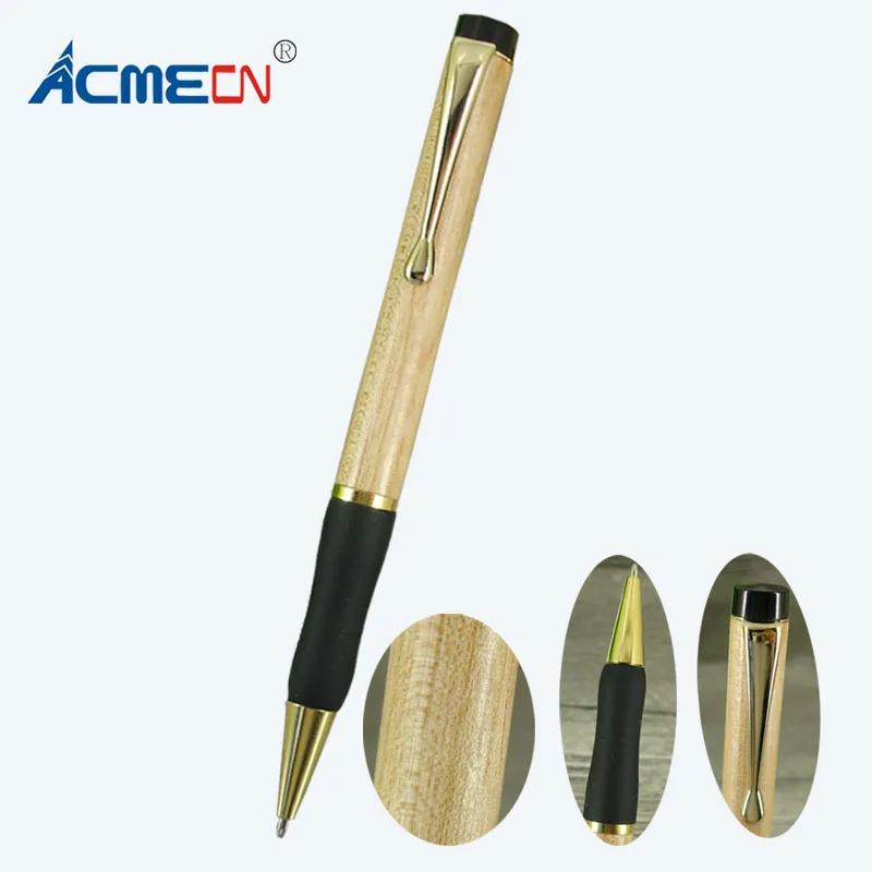 

ACMECN Newest Wood Ballpoint Pen with Soft Rubber Grip Natural Retro Eco-friendly Hand-made Maple Wooden Ball Pens Twist Action