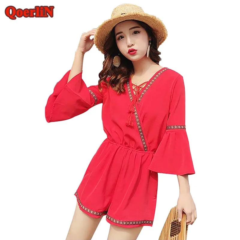 QoerliN Sexy V Neck Summer Jumpsuit Romper Women Summer