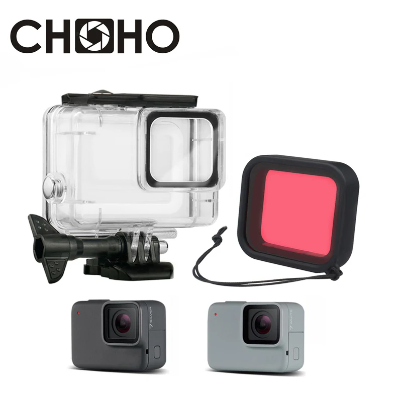 Водонепроницаемый корпус для Gopro чехол дайвинга 45 м защитный красный фильтр