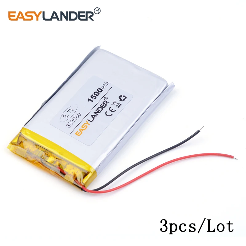 

3pcs /Lot 1500mAh 853060 lithium Li ion polymer rechargeable battery For Mp3 MP4 MP5 GPS PSP mobile bluetooth