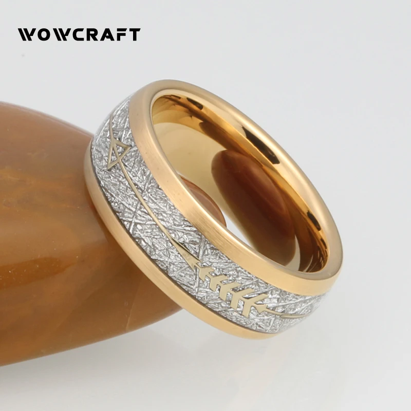 New Arrival Fashion Tungsten Luxury Jewelry Gold Band Engagement Gifts for Men Women Meteorite Arrow Inlay Wedding Rings Couple Fashion Jewelry