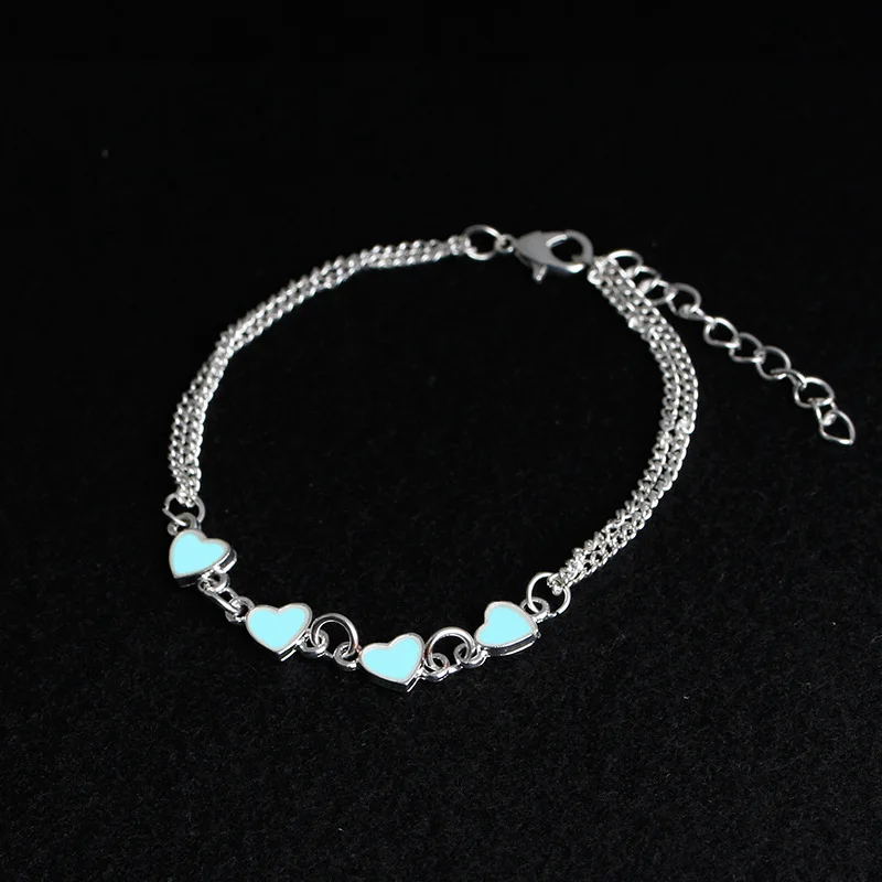 New Glow in the Dark Bracelet Enamel Heart Bracelets Bangles for Women Silver Color Chain Charm Female Handmade Suppliers | Украшения и