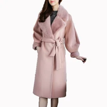 Шерстяная куртка с воротником из меха норки, зимняя женская куртка, Корейская кашемировая двухсторонняя шерстяная куртка Casaco Feminino ZT764