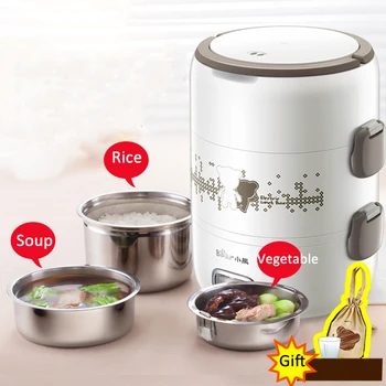 

2L Multifunction Electric Lunch Box Three Layer Stainless Steel Liner Portable Rice Cooker Heat Preservation Food Container 220V