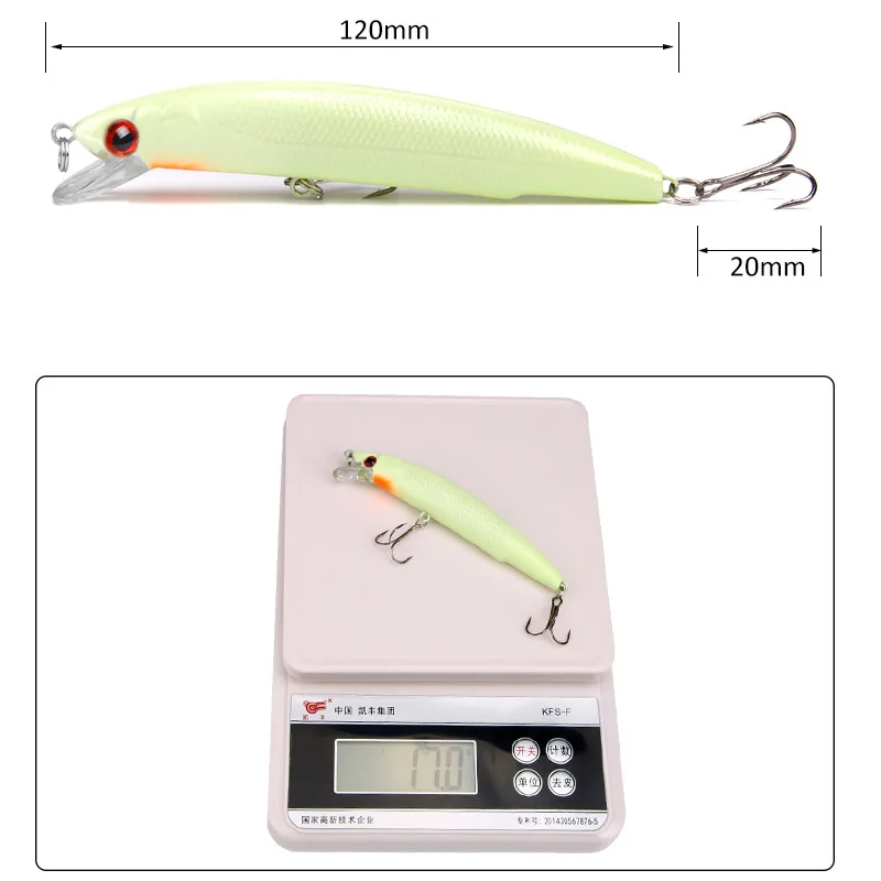 1Piece 120mm 17g Isca Artificial Minnow Luminous Bait Wobblers Crankbait With 2 Treble Hooks For Sea Fishing Lure Pesca 1Piece 120mm 17g Isca Artificial Minnow Luminous Bait Wobblers Crankbait With 2 Treble Hooks For Sea Fishing Lure Pesca