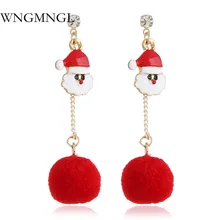 WNGMNGL Christmas Long Statement Drop Earrings For Women Bohemia Fashion Female Santa Claus Cotton Round Dangle Earrings Jewelry santa claus enamel christmas dangle earrings