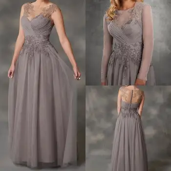 

Simple A-Line Gray Chiffon Mother Of The Bride Dresses With Jacket Applique Lace Dresses Evening Wear Cheap Wedding Guest Dress