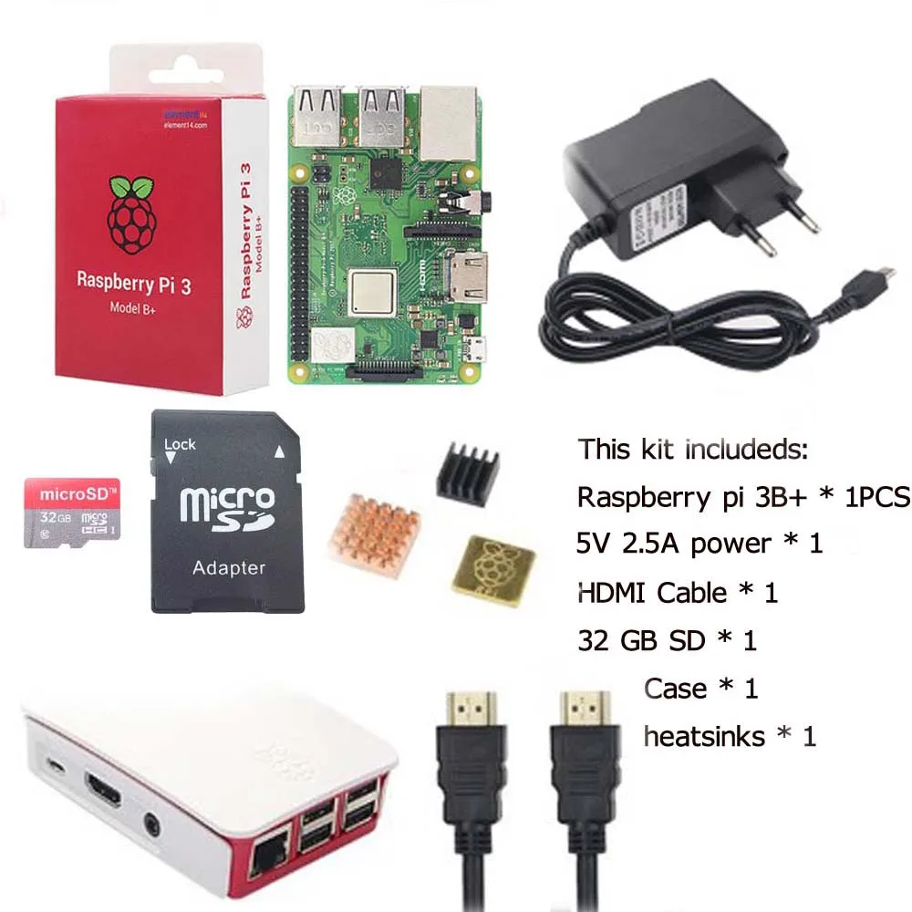 

Raspberry Pi 3 Model B+ ( B Plus ) Starter kit Raspberry Pi 3 Model B+ Case+32GB Card+Heat Sink+Power Adapter+HDMI Cable