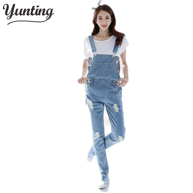 

2019 Fall Fashion Brand Style Women Jeans Rompers Macacao Feminino Ripped Jumpsuit denim bib overalls women