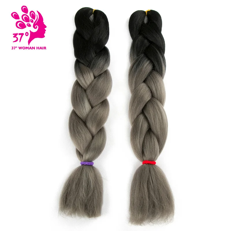 Ombre Jumbo косички волосы синтетические плетеные волосы для наращивания 2 шт./лот 24 дюйма Высокая температура волокна крючком плетение прическа - Цвет: T1B/серый