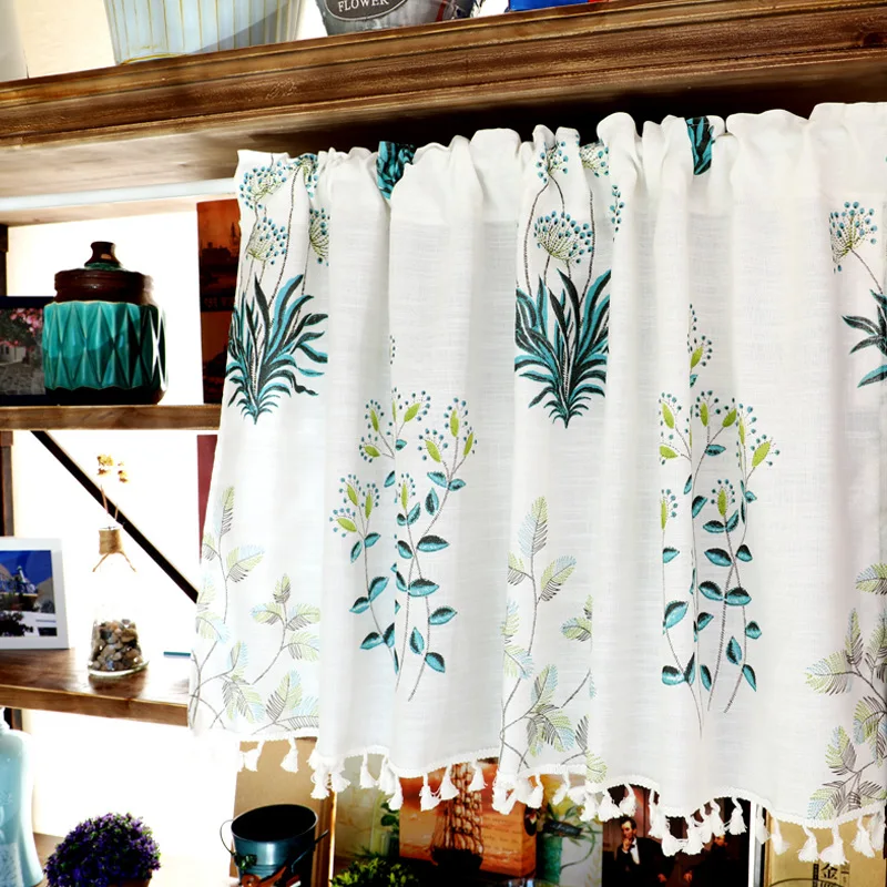 

Pasoral Fresh Plants Cotton&Linen Coffee Curtain Home Multi-function Decorative Semi Curtain Storage Shelf Curtain Multi-size