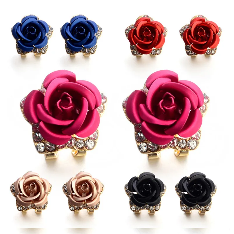 2018 Fashion earrings for women Rose Flower Rhinestone Earrings For Women Summer Style Jewelry Brincos Bijoux Femme J06#N (11)