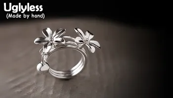 

Uglyless Genuine S 990 Silver Orchid Rings Exaggerated Big Size Flowers Finger Ring Ball Charms Fine Jewelry Personalized Bijoux