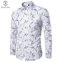 Для мужчин тонкий Цветочный принт с длинными рукавами Бизнес рубашка Для мужчин большой Размеры рубашку с длинными рукавами 2018 пьяный