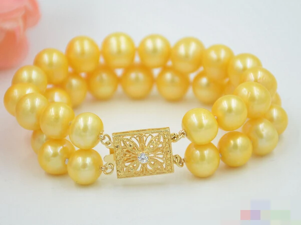 

12721 2row ROUND GOLEDN Freshwater cultured PEARL BRACELET