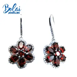 Bolaijewelry, натуральный красный гранат Овальный 4*6 и круглый 4,0 мм cut 7ct серьги-подвески с драгоценным камнем стерлингового серебра 925 ювелирные