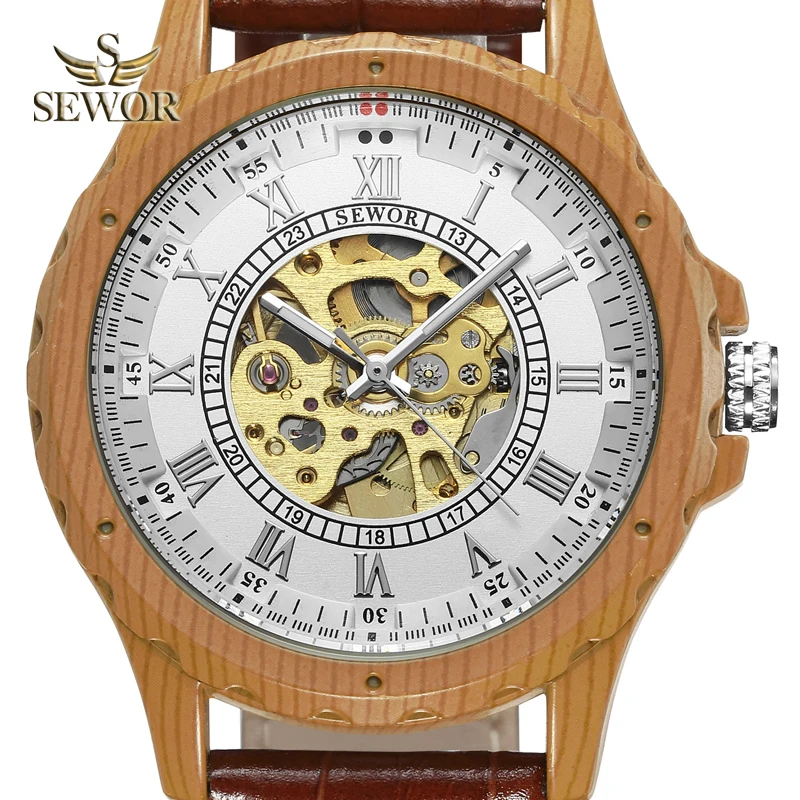 

SEWOR Luxury Brand Mens 2019 New Imitation Wood Metal Hollow Mechanical Automatic Watch Men Sport Watch relogio masculino C329
