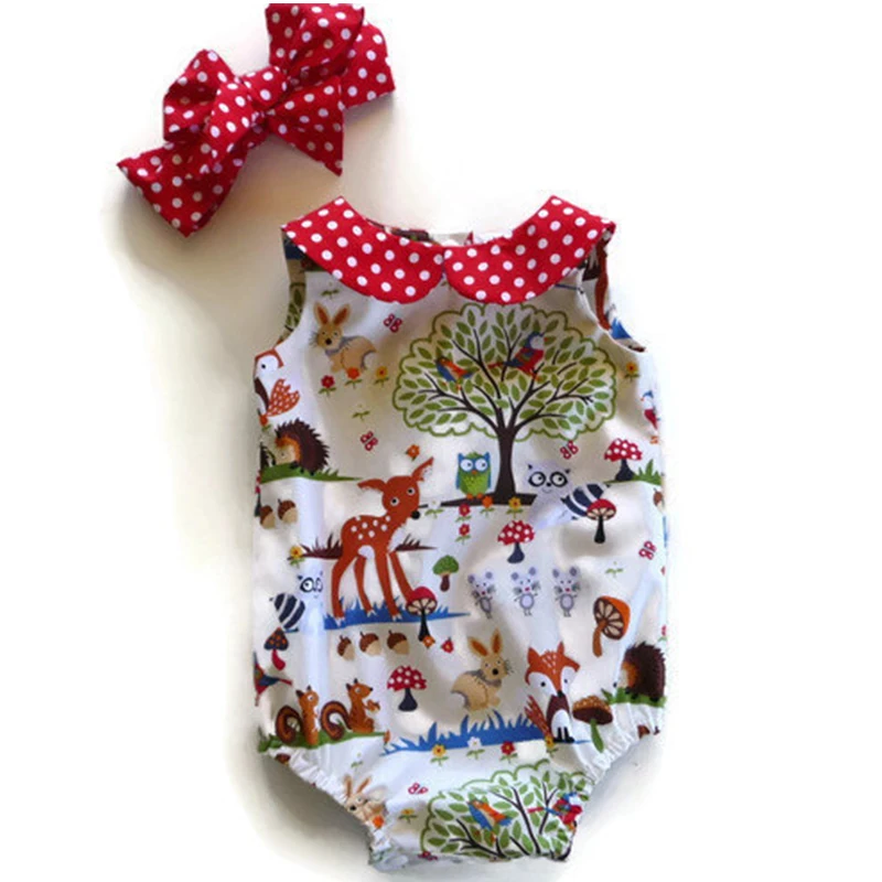 

Infant Girls Romper Baby Children's Jumpsuit Headband 2pcs Fashion Animal Print Briefs Romper Toddler Child Costume Kid Clothing