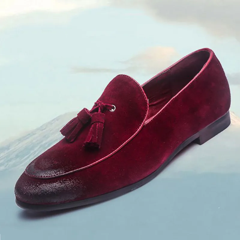 Merkmak Men's Suede Loafers Italian Style Tassel Casual Leather Men Shoes Designer Gradient Scrub Slip On Wedding Footwear Man's Merkmak Men's Suede Loafers Italian Style Tassel Casual Leather Men Shoes Designer Gradient Scrub Slip On Wedding Footwear Man's