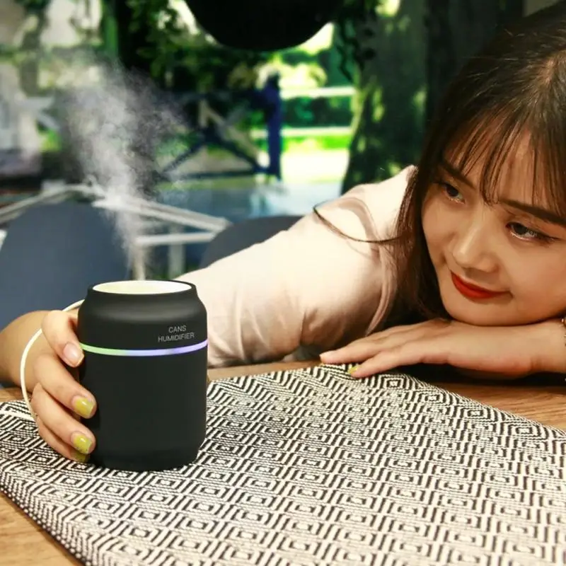Creative 3 in 1 Cans Humidifier Essential Oil Diffuser Aroma Lamp LED Night Light USB Fan Aromatherapy Air freshener Fogger