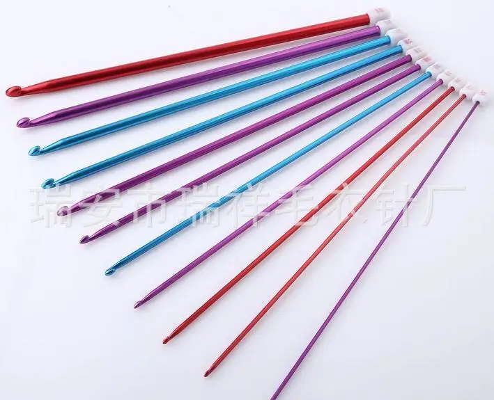 

11pc/set 10set/lot Knitted Needlework Kit Crochet Multicolor Aluminum Knitting Needles Hooks Set Tool DIY Tool 27cm Single point