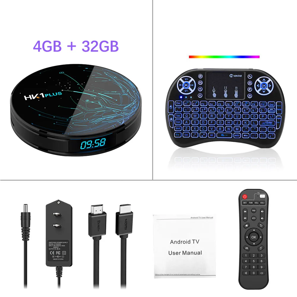 4 ГБ 64 ГБ Android 8,1 Smart tv BOX HK1 PLUS Amlogic S905X2 Dual Wifi BT4.0 USB3.0 H.265 4 K Youtube Google Voice Assistant HK1PLUS - Цвет: 4G 32G i8 Blacklit