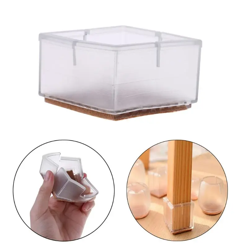 

8pcs Square Silicone Chair Leg Caps Table Feet Pads Felt Wood Floor Protectors