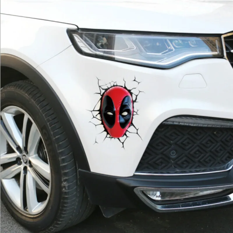 

MR TEA Super Hero Stickers Decals 3D Broken Car stickers Deadpool Face Cute Creative Decorations Gift For Marvel