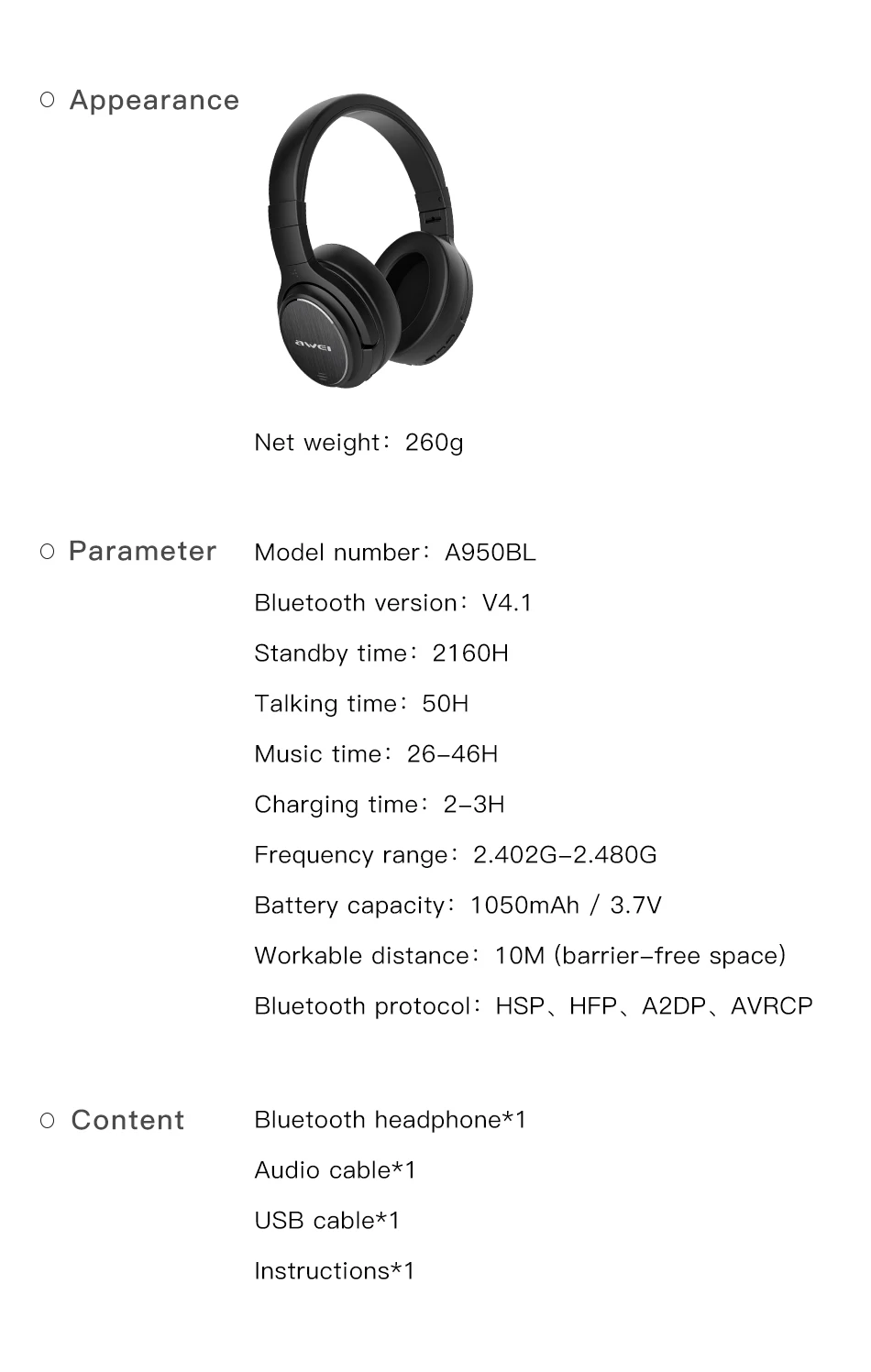 Оригинальные AWEI A950BL Bluetooth наушники ANC шумоподавление Беспроводная bluetooth-гарнитура с микрофоном