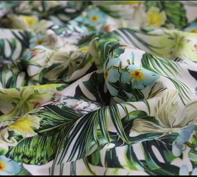 

The 2018 pound digital printing silk cloth fabric silk material emerald spring clothing, Syria Small banana leaf silk crepe