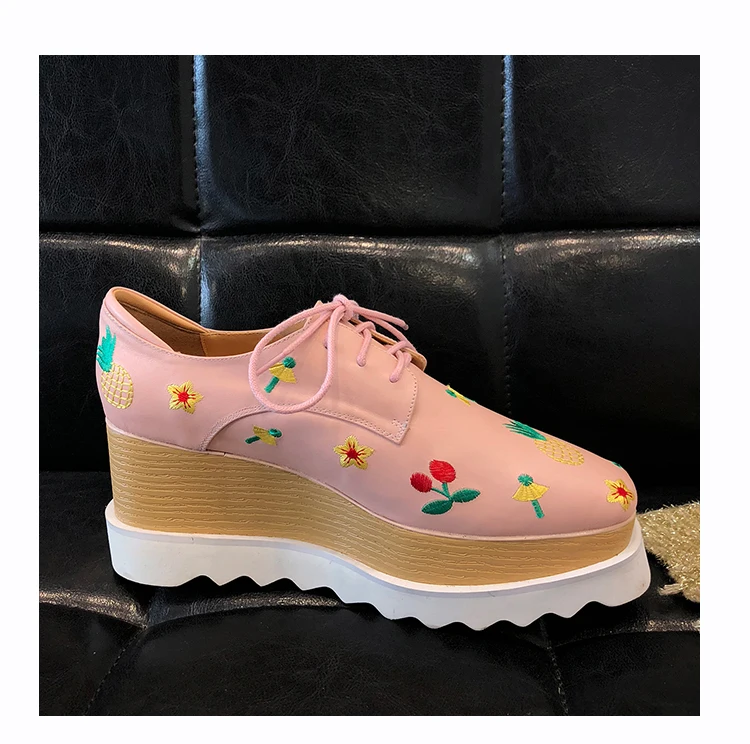 Embroider Decoration Women High Heels Creepers Fashion 2018 New Spring Pumps Women Causal Shoes with Lace-up Oxfords Wedge Heel  (17)