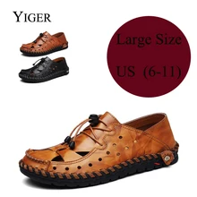 YIGER/Новинка; мужские сандалии из натуральной кожи; мужская повседневная обувь; обувь с отверстиями; мужские летние мягкие пляжные сандалии для отдыха; большие размеры; 0082