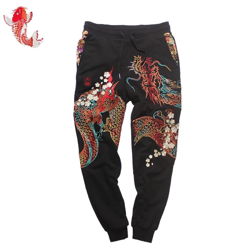 Весенне-осенние черные хлопковые штаны для женщин и мужчин, оригинальные китайские вышитые штаны Yokosuka, спортивные штаны, брюки для потери