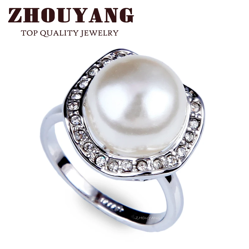 

Top Quality ZYR147 Elegant Crystal Imitation Pearl Ring Silver Color Austrian Crystals Full Sizes Wholesale