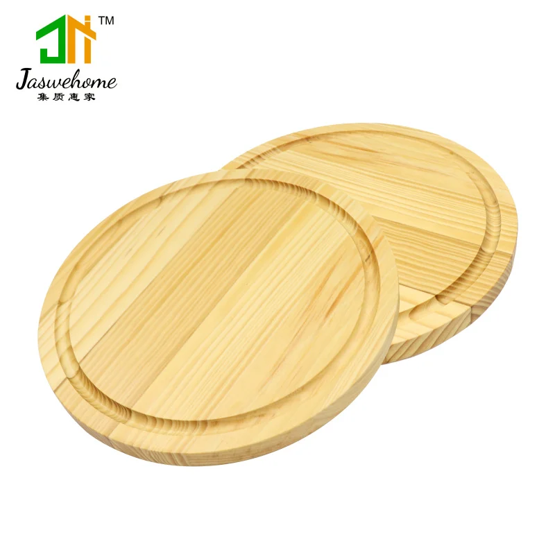 Jaswehome pine wood round cutting board cheese boards solid wood chopping block chopping board with juice groove