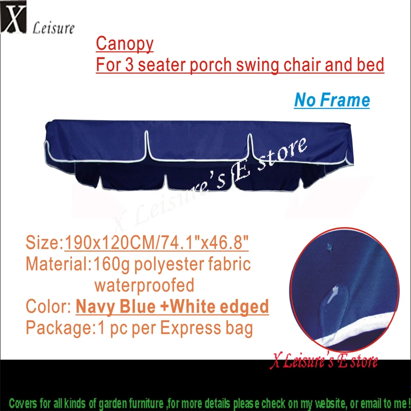 Canopy for 3 seater porch swing chair and bed,Navy blue polyester
