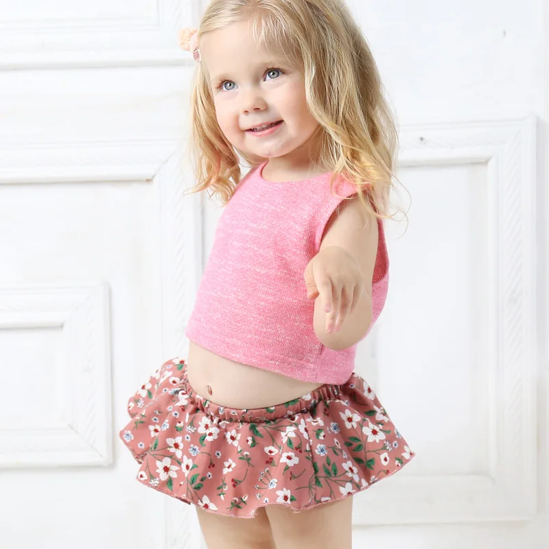 

Baby Girl Summer Clothes Short Pink Tank Top Floral Ruffle Bloomer Set Kids Girls Summer Beach Wear Children Clothing