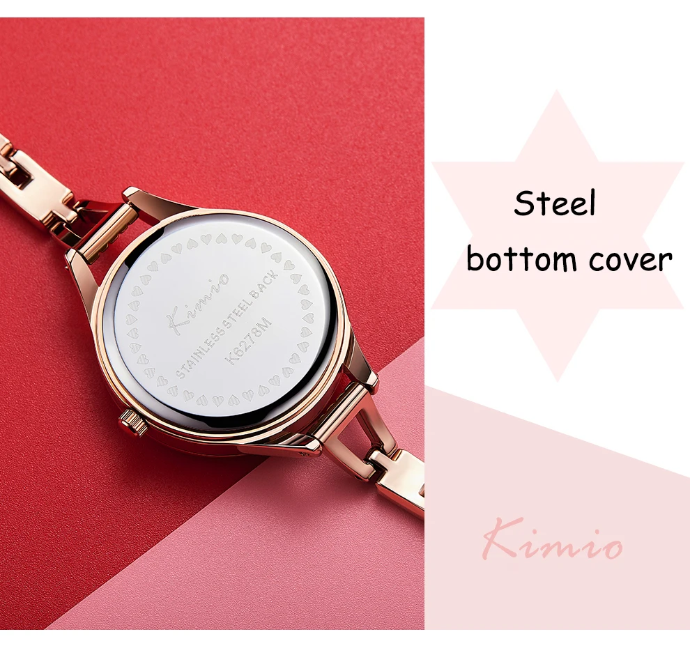 KIMIO, уникальные зеркальные водонепроницаемые часы для женщин, розовое золото, тонкий браслет из нержавеющей стали, часы с кристальным циферблатом, наручные часы