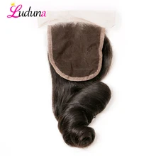 Luduna кружевное закрытие бразильские свободные волнистые с волосами младенца человеческие волосы закрытие натуральный цвет 4*4 remy волосы кружева фронтальное закрытие