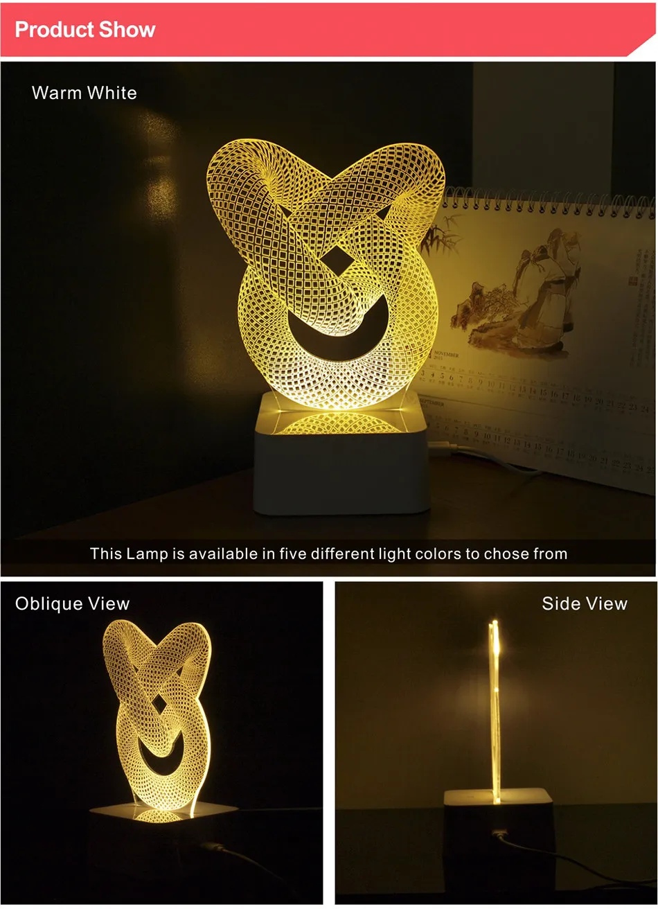 Bulls LED NBA Team 3D Optical Illusion Smart 7 Colors Night Light Table Lamp with USB Power Cable