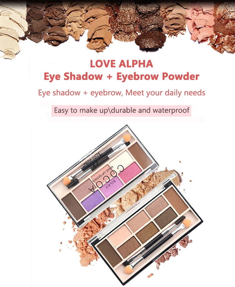 LOVE ALPHA 6 Color Eye Shadow + 2 Color Eyebrow Powder Glitter Matte Professional Makeup Palette With Makeup Brushes & Tools (2)