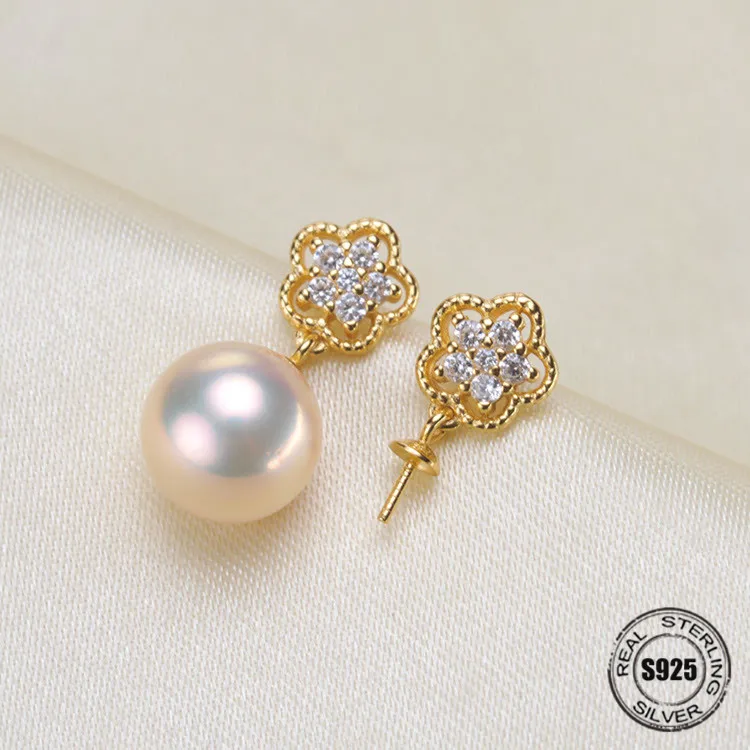 

HOT High Quality 925 Sterling Silver Stud Earrings Settings DIY Pearl Earring Hooks Findings Women's Jewelry Making Accessories