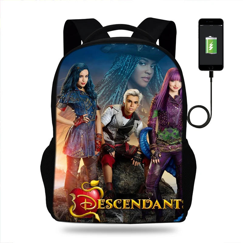 

Descendants Women Backpack Schoolbag Girls Student Travel Laptop School Bag USb Charge Backpack Female Mochila Bagpack For Teen