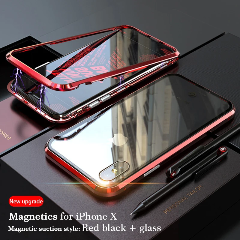 Magnetic Adsorption Case For Iphone X 8 7 Plus Clear Tempered Glass + Built-in Magnet Case For Iphone 10 Metal Ultra Cover Back  (23)