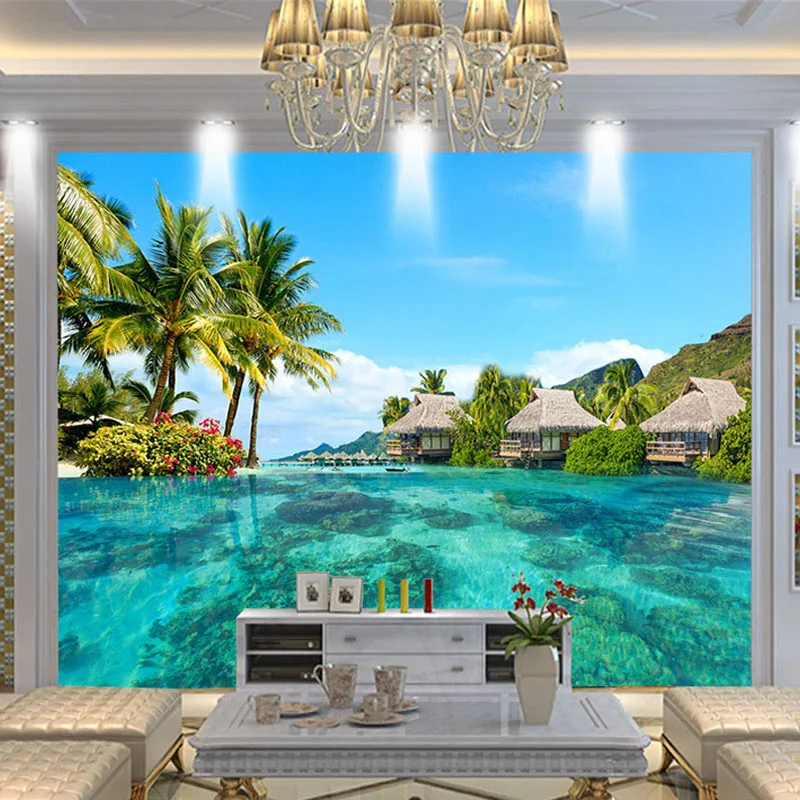 Пользовательские 3D фото обои HD Maldives морской пляж природный пейзаж Фотография Гостиная ТВ фон настенная живопись настенная роспись