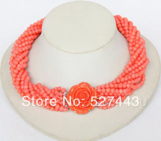 

Wholesale free shipping >>Nobler! 18" 10strands round pink coral necklace
