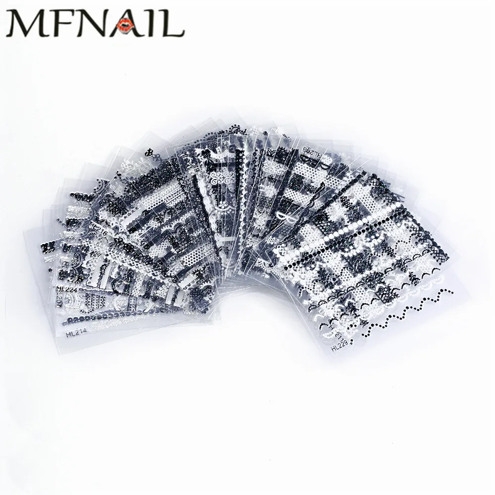 

30 Sheet/lot White/Black Lace Nail Stickers,3D Mix Paper Wave Water Transfer Nail Sticker,Random Decals Nail Art DIY Decoration