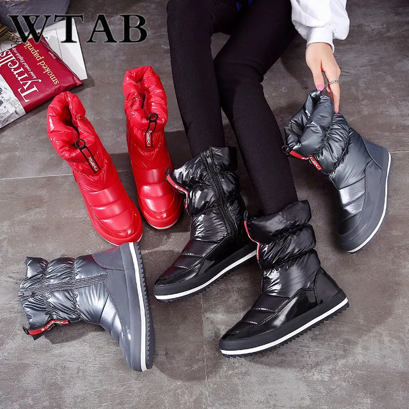 

WTAB Short Plush winter shoes women boots 2018 Round Toe solid Ankle ladies Snow Boots warm antislip zipper female casual boots